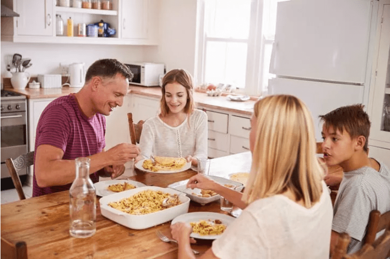 Family sitting around the dinner table